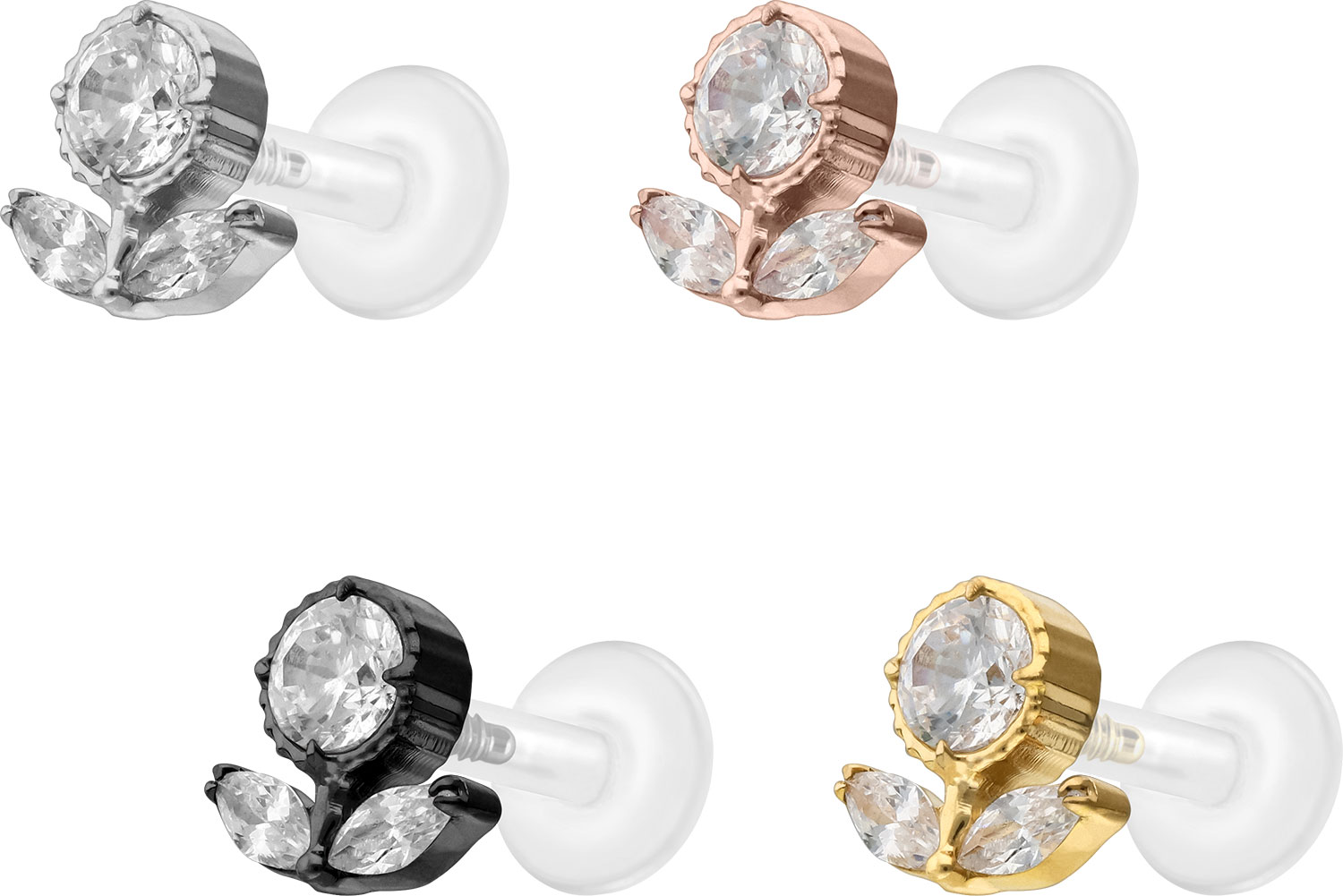 PTFE Labret Piercing mit Innengewinde + Titan-Aufsatz KRISTALLBLUME